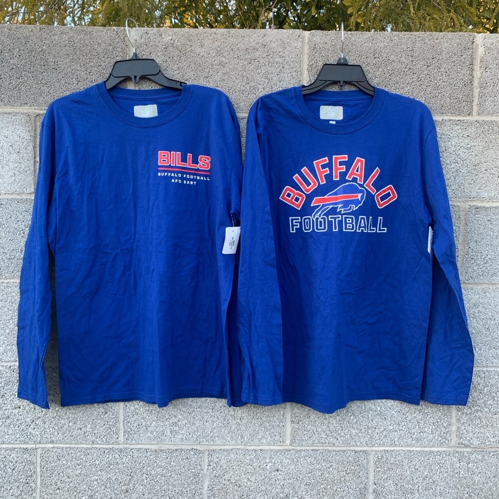 NWT Buffalo Bills L/S Tee Blue NFL Team Crew Neck Dbl Side Adult Large AFC East